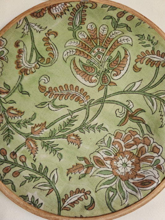 Decorative plate with floral pattern on a green background