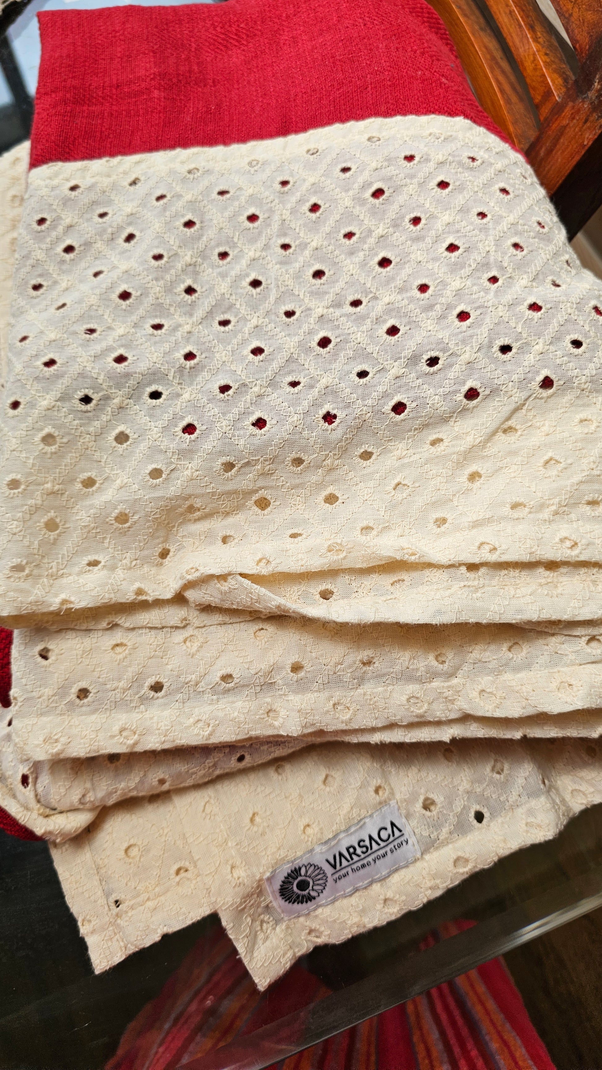 red and cream table cover traditional