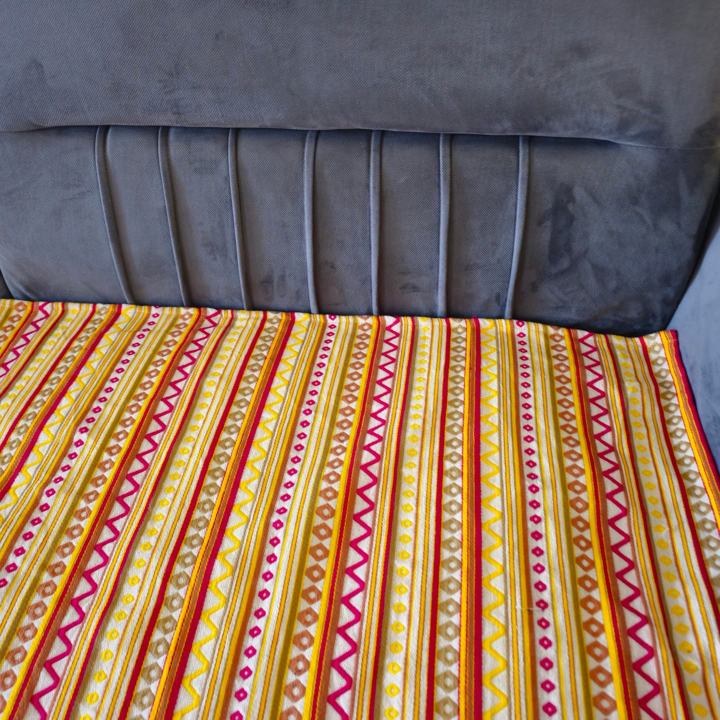 Striped Yellow & Pink Sofa Cover | Colourful & Stylish Design