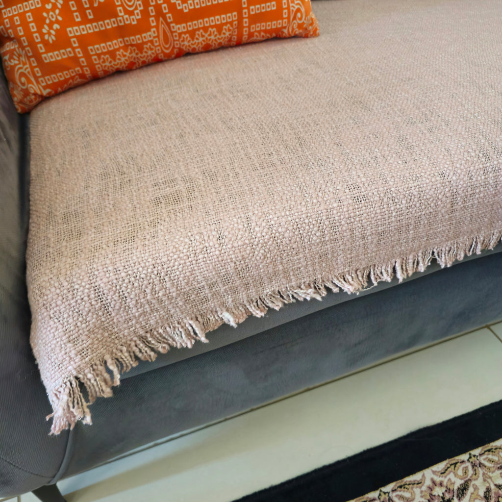 Handwoven Solid Light Pink Slub Cotton Sofa Cover – Soft and Durable