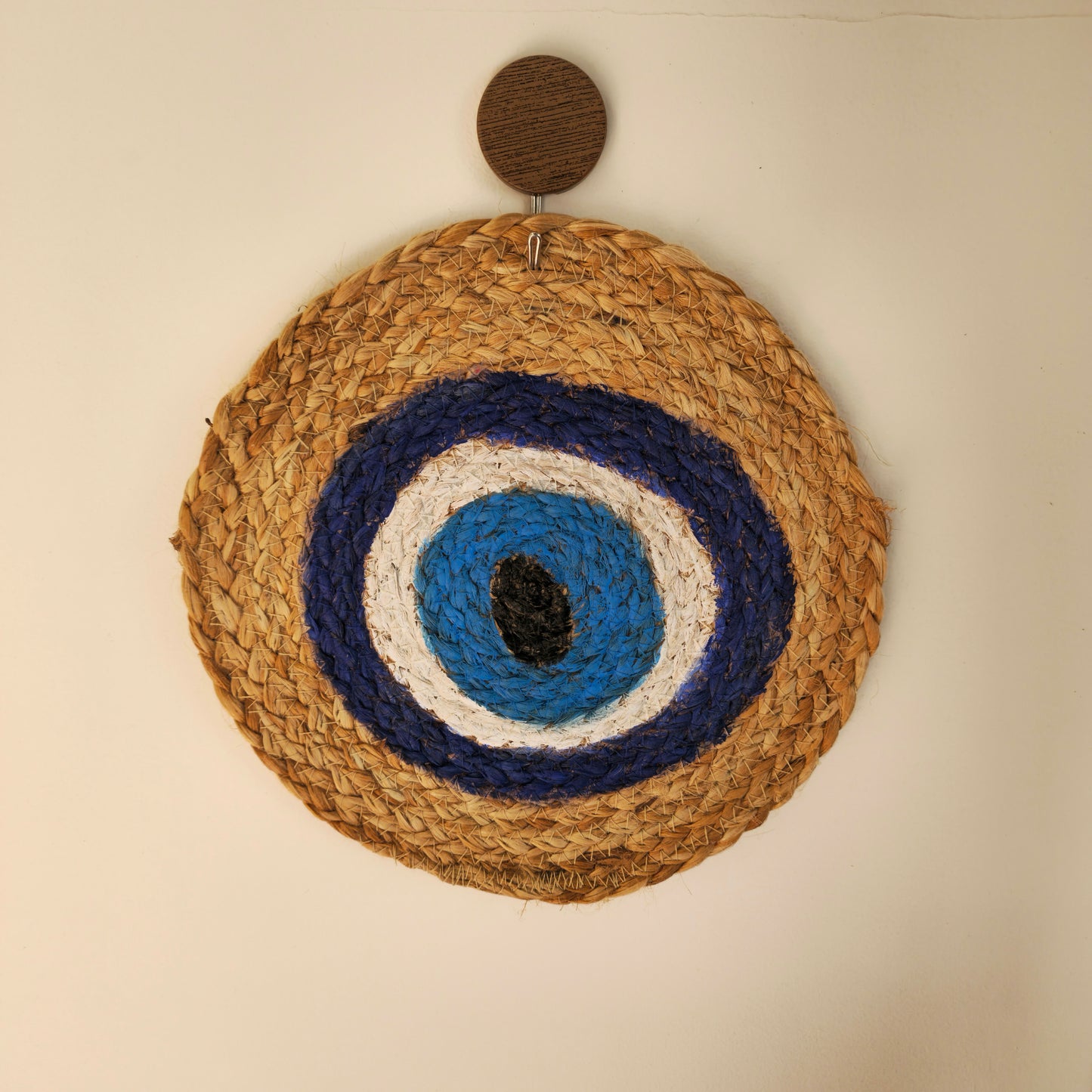 Hand-Painted Evil Eye Round Jute Mat – Multipurpose Wall Decor & Table Mat