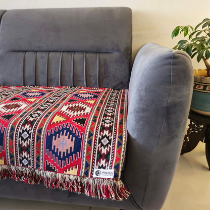 Red and Blue Geometrical Print Sofa Cover | Bold & Stylish Design