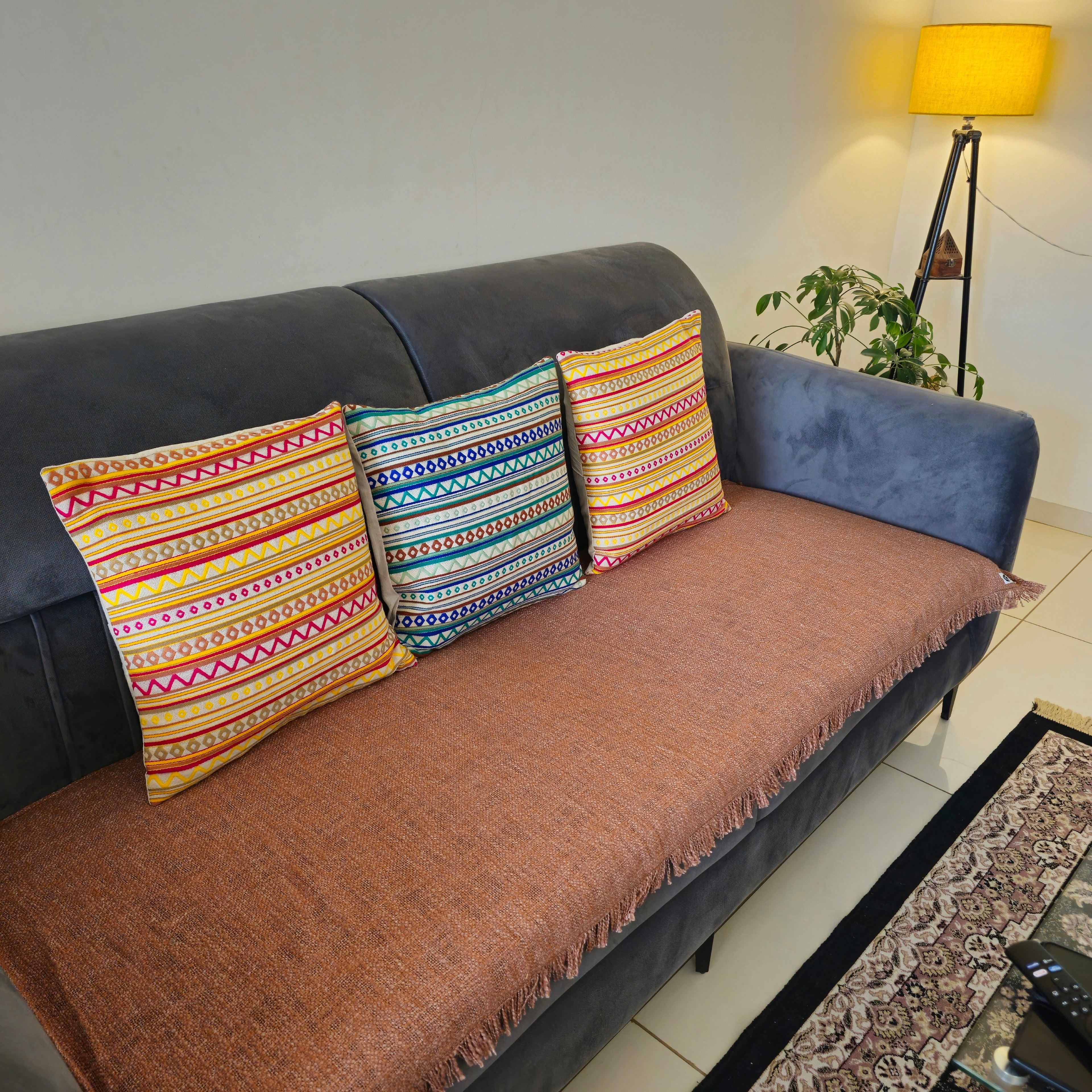 Handwoven Solid Brown Slub Cotton Sofa Cover – Soft and Durable