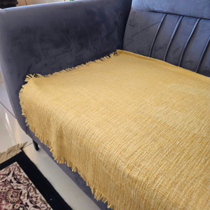 Handwoven Solid Mustard Yellow Slub Cotton Sofa Cover – Soft and Durable