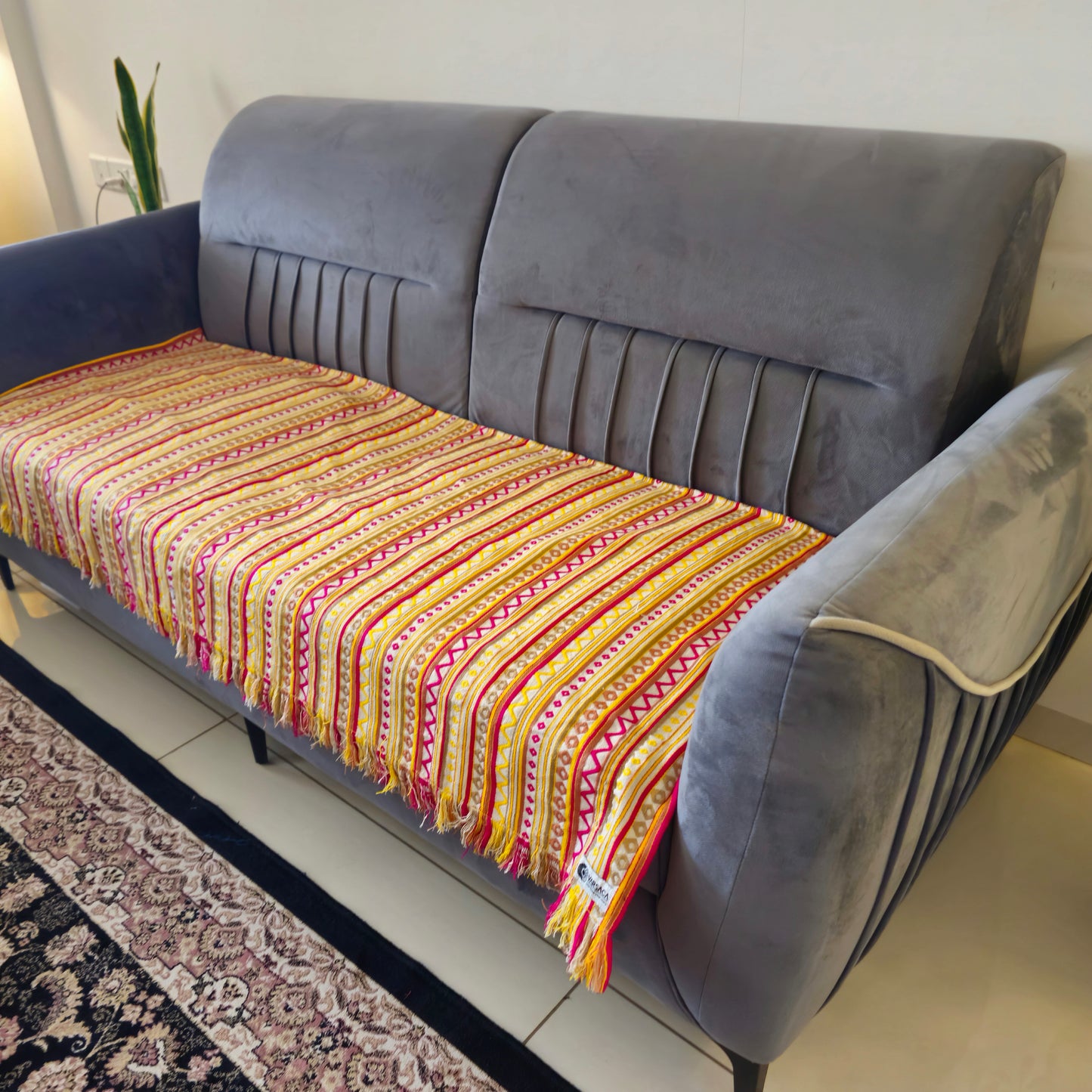 Striped Yellow & Pink Sofa Cover | Colourful & Stylish Design