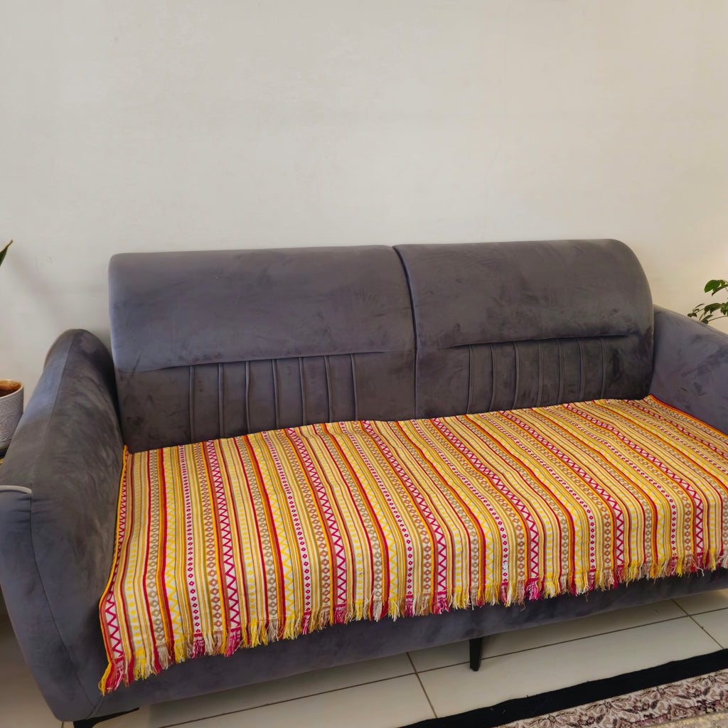 Striped Yellow & Pink Sofa Cover | Colourful & Stylish Design
