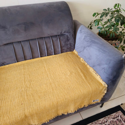 Handwoven Solid Mustard Yellow Slub Cotton Sofa Cover – Soft and Durable