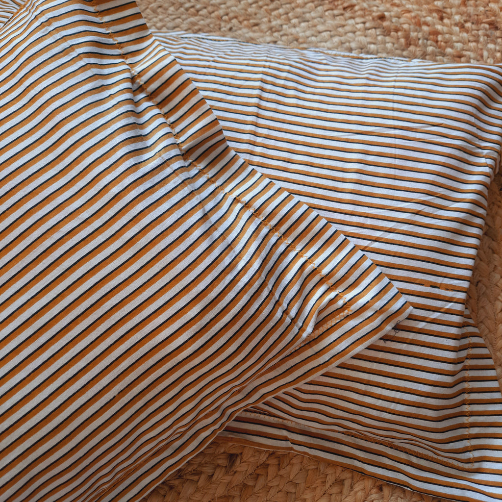 Mustard Yellow and White Striped Pillow Cover Set of 2 | Stylish & Cozy