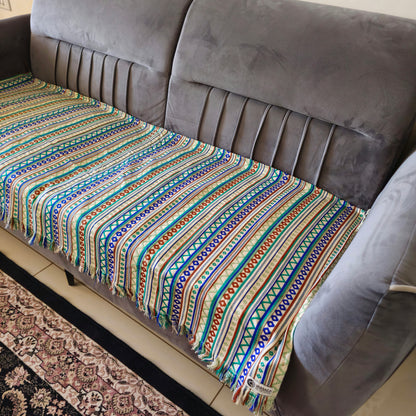 Striped Blue and Green Sofa Cover | Colourful & Stylish Design