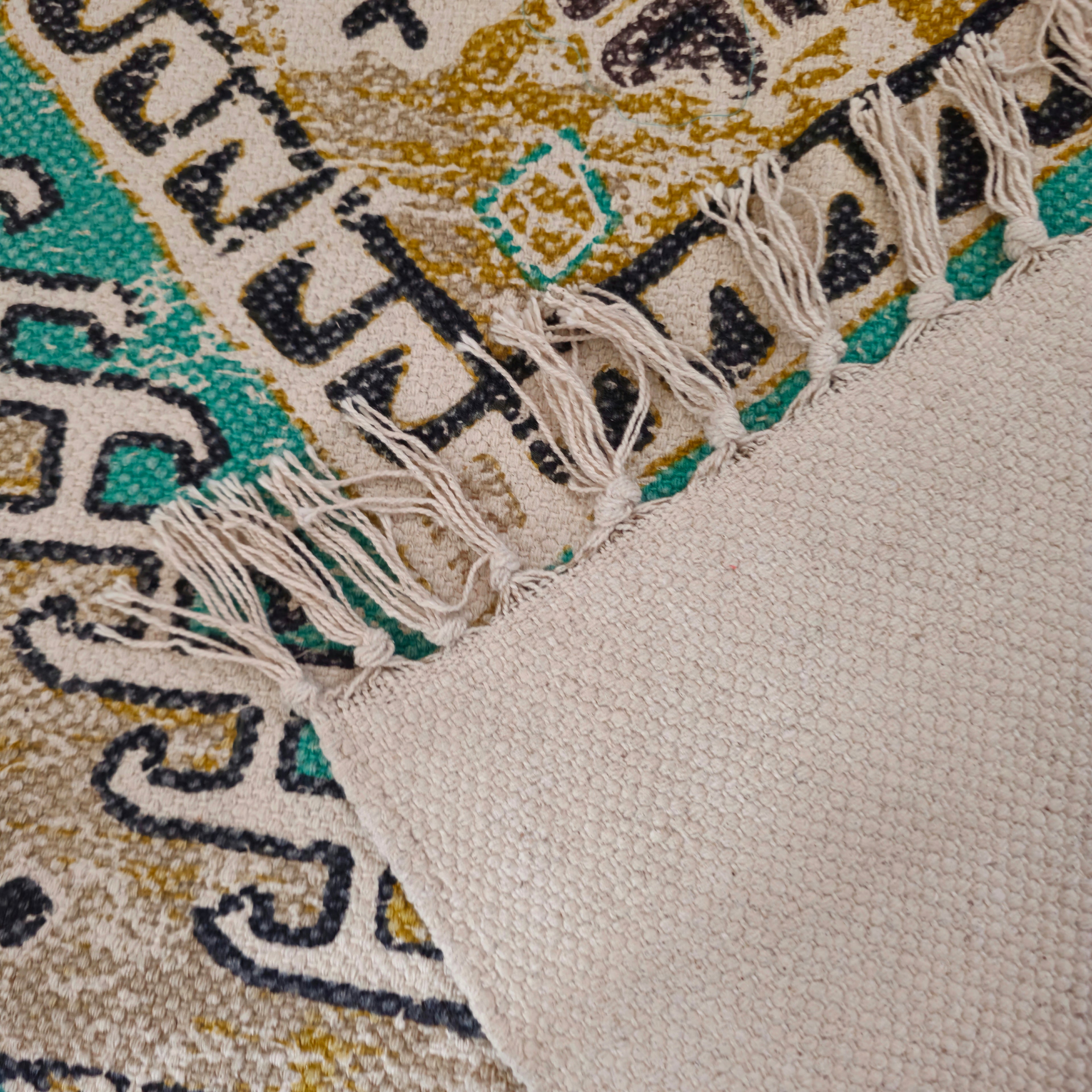 7x5 ft Light Green & Yellow Persian Pattern Cotton Dhurrie Rug – Handwoven & Stylish