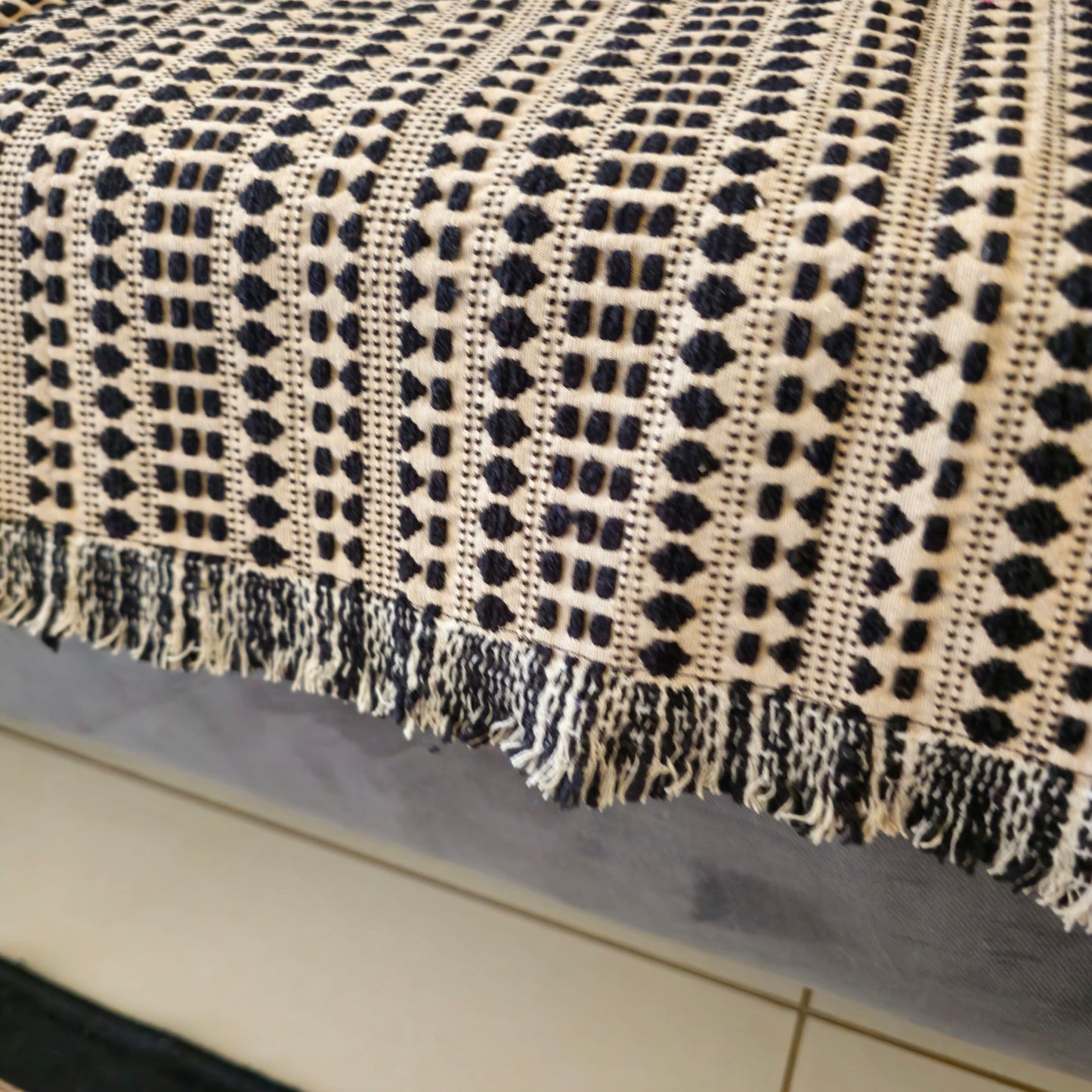 Black and White Handwoven Cotton Sofa Cover | Stylish & Durable