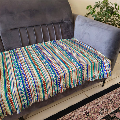 Striped Blue and Green Sofa Cover | Colourful & Stylish Design