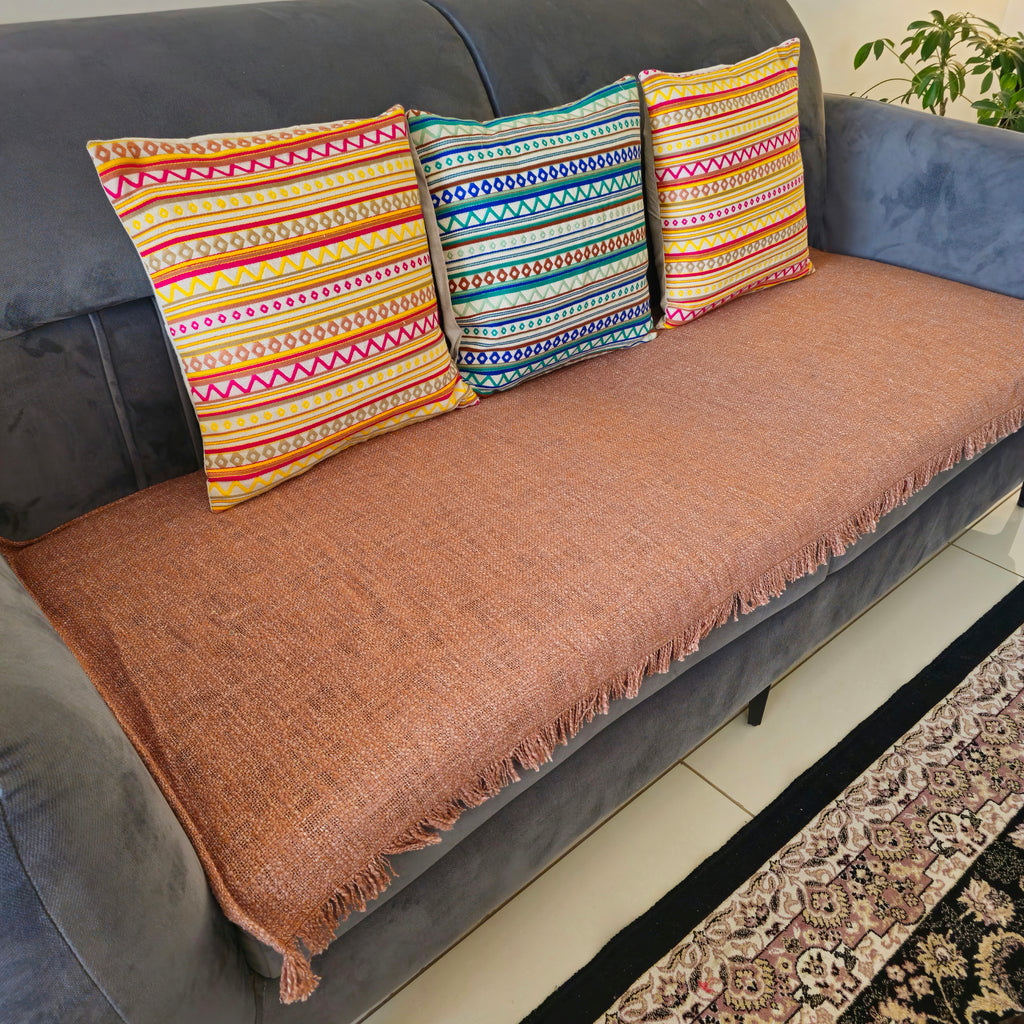 Handwoven Solid Brown Slub Cotton Sofa Cover – Soft and Durable