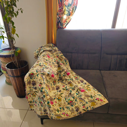 Multicolor Kantha Work Handmade Sofa Throw