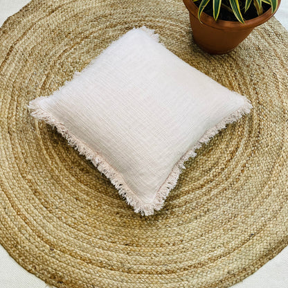 Plain Beige Handcrafted Cushion Cover