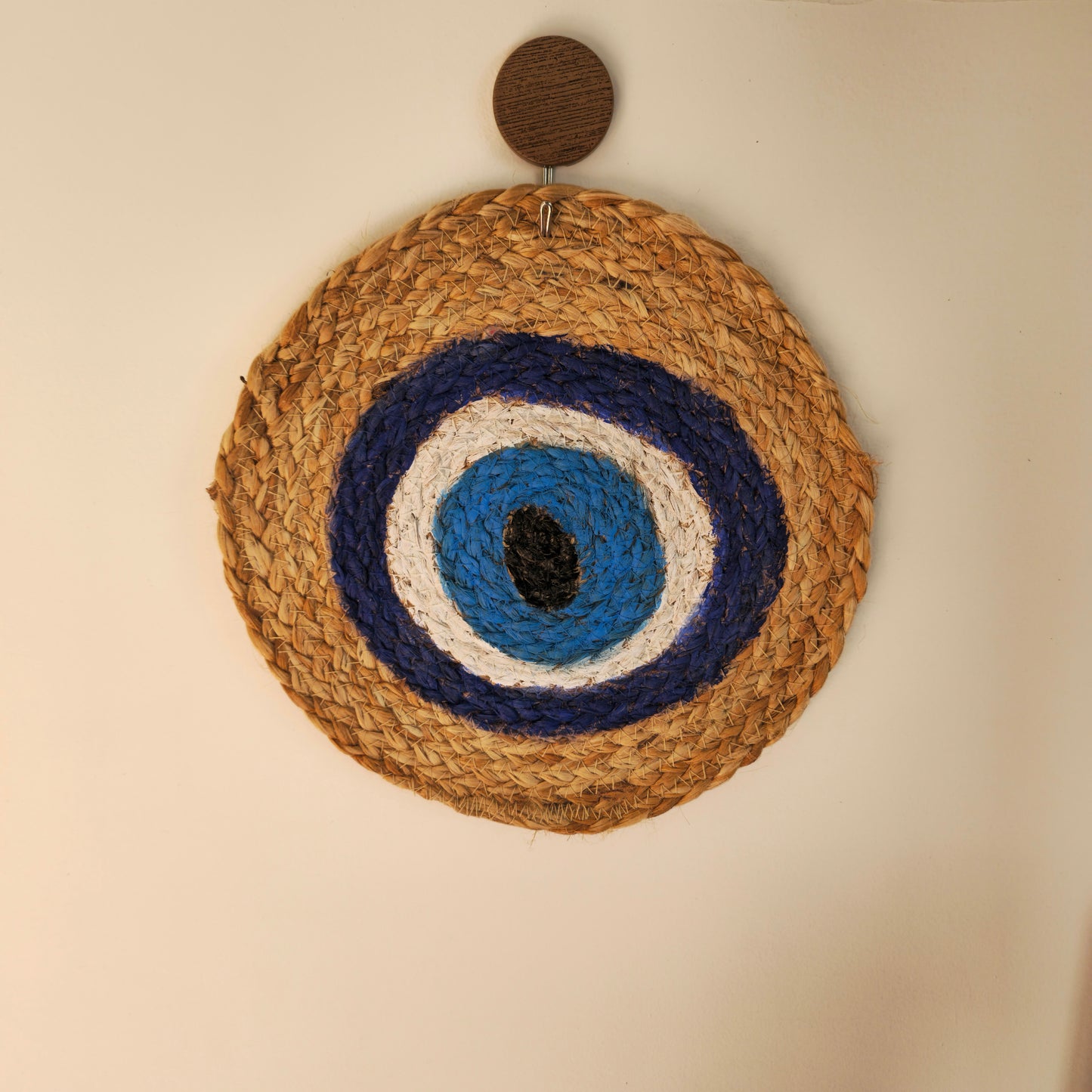 Hand-Painted Evil Eye Round Jute Mat – Multipurpose Wall Decor & Table Mat