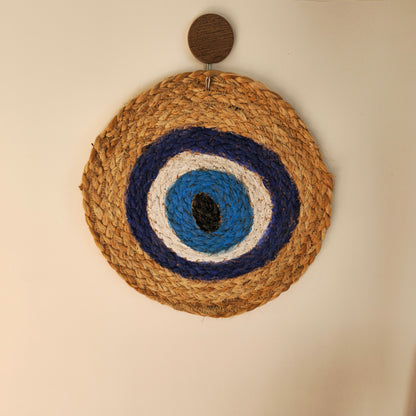 Hand-Painted Evil Eye Round Jute Mat – Multipurpose Wall Decor & Table Mat