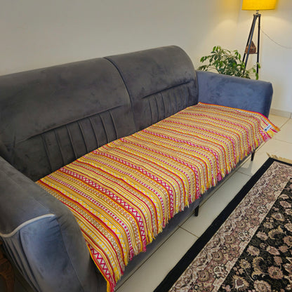 Striped Yellow & Pink Sofa Cover | Colourful & Stylish Design