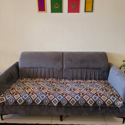 Diamond Patterned Multicolor Handloom Cotton Sofa Cover