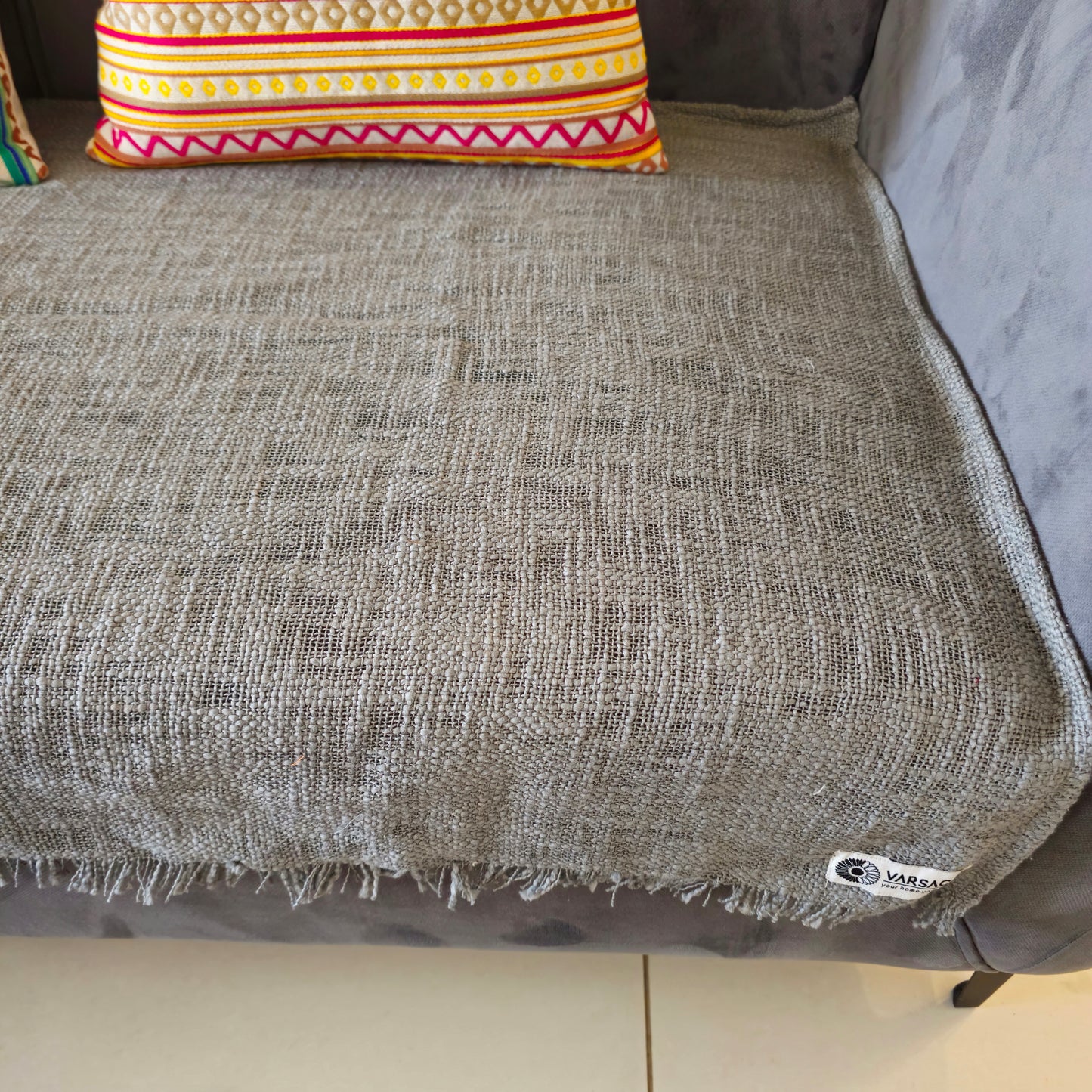 Handwoven Solid Light Gray Slub Cotton Sofa Cover – Soft and Durable