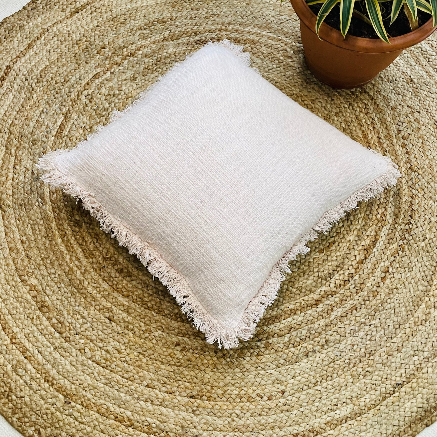 Plain Beige Handcrafted Cushion Cover