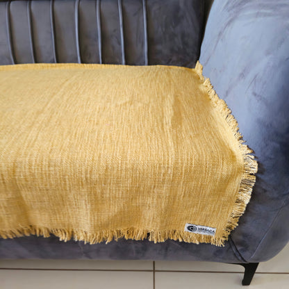 Handwoven Solid Mustard Yellow Slub Cotton Sofa Cover – Soft and Durable