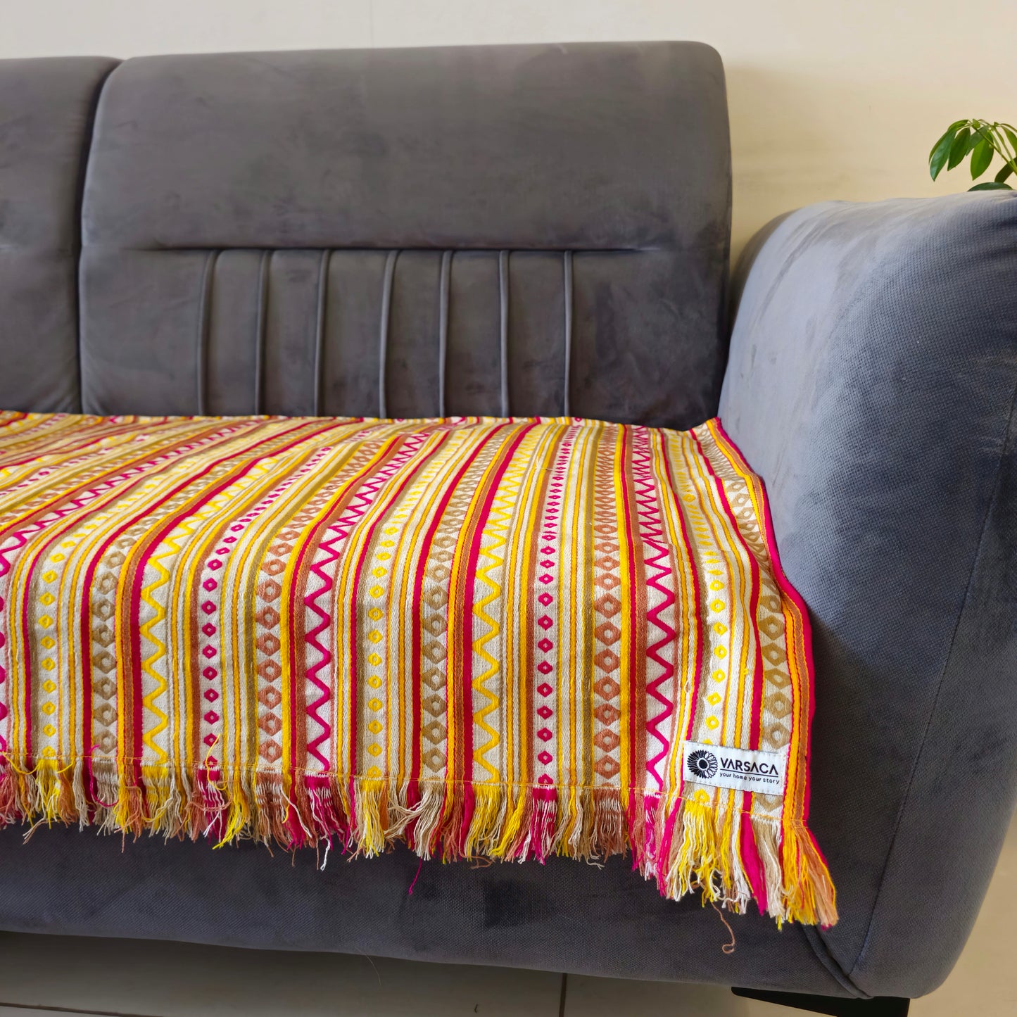 Striped Yellow & Pink Sofa Cover | Colourful & Stylish Design