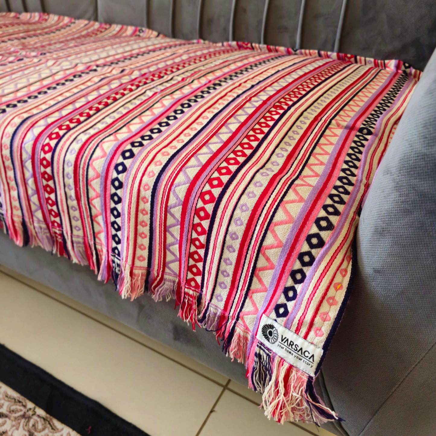 Striped Lavender & Pink Sofa Cover | Colourful & Stylish Design