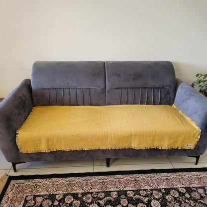 Handwoven Solid Mustard Yellow Slub Cotton Sofa Cover – Soft and Durable