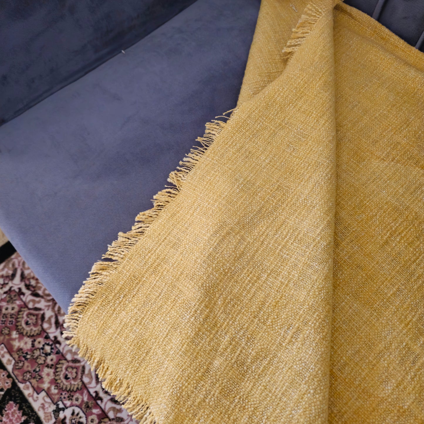 Handwoven Solid Mustard Yellow Slub Cotton Sofa Cover – Soft and Durable