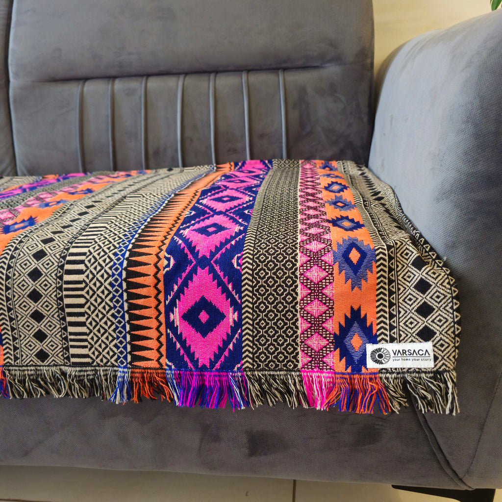 Striped Orange & Pink Sofa Cover | Colourful & Bold Design