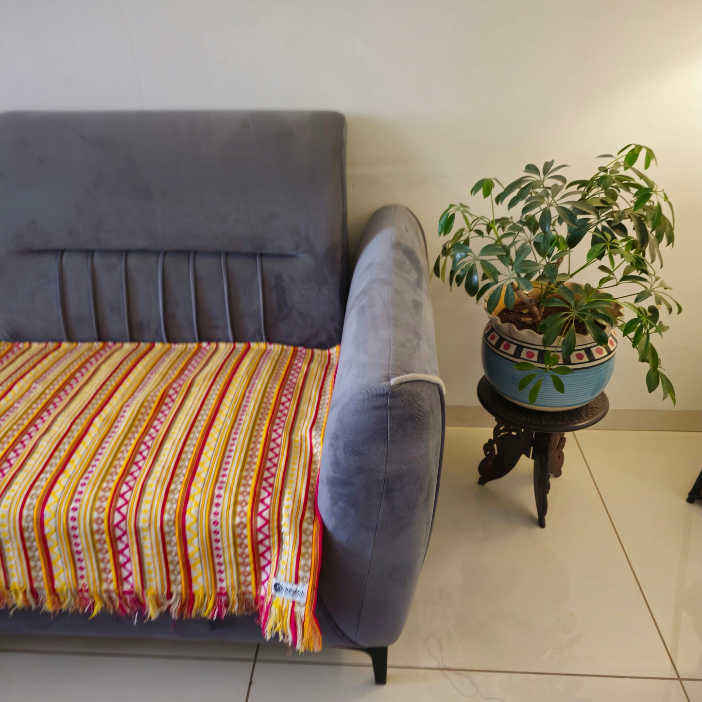 Striped Yellow & Pink Sofa Cover | Colourful & Stylish Design