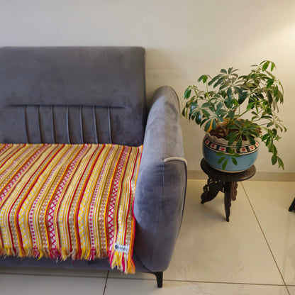 Striped Yellow & Pink Sofa Cover | Colourful & Stylish Design