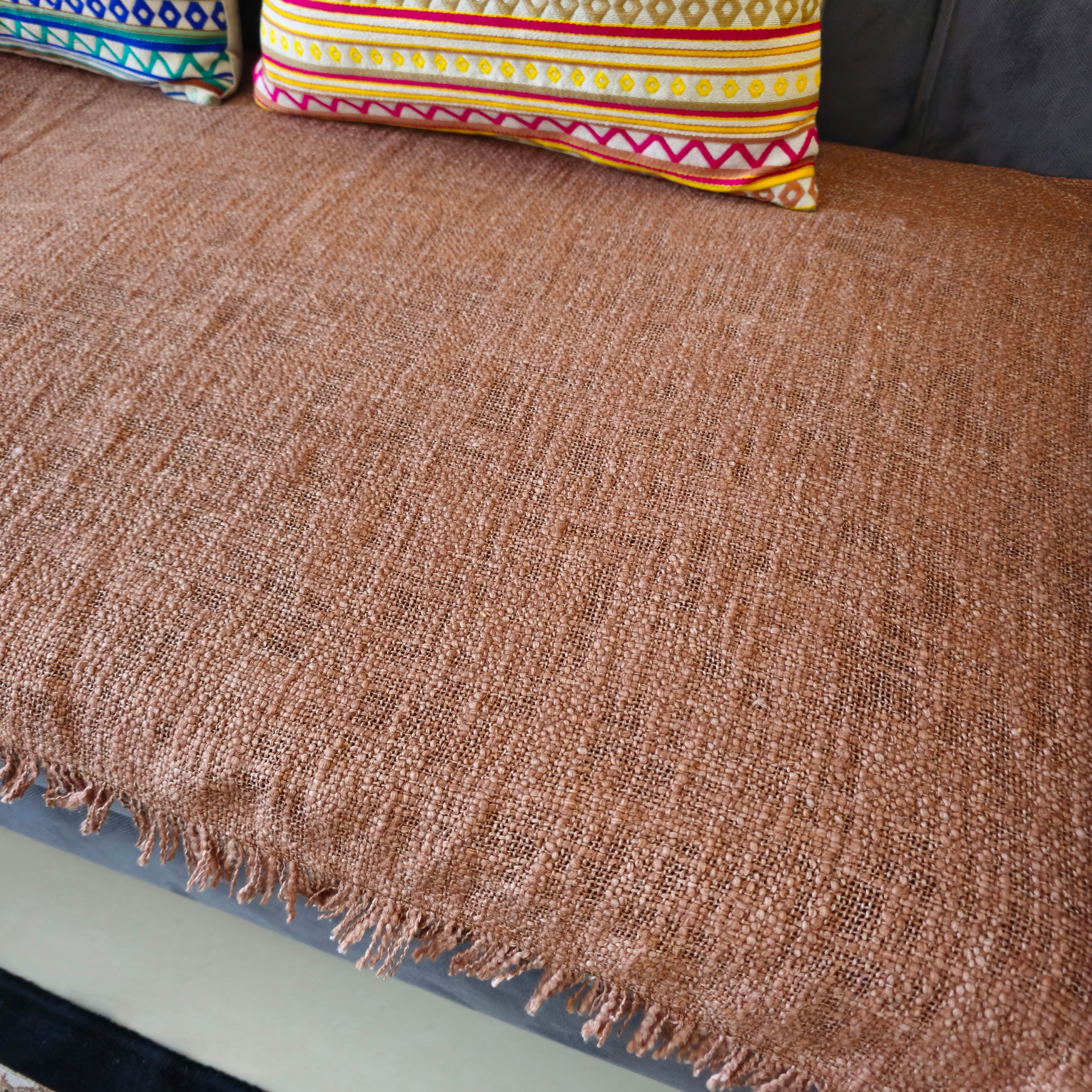 Handwoven Solid Brown Slub Cotton Sofa Cover – Soft and Durable
