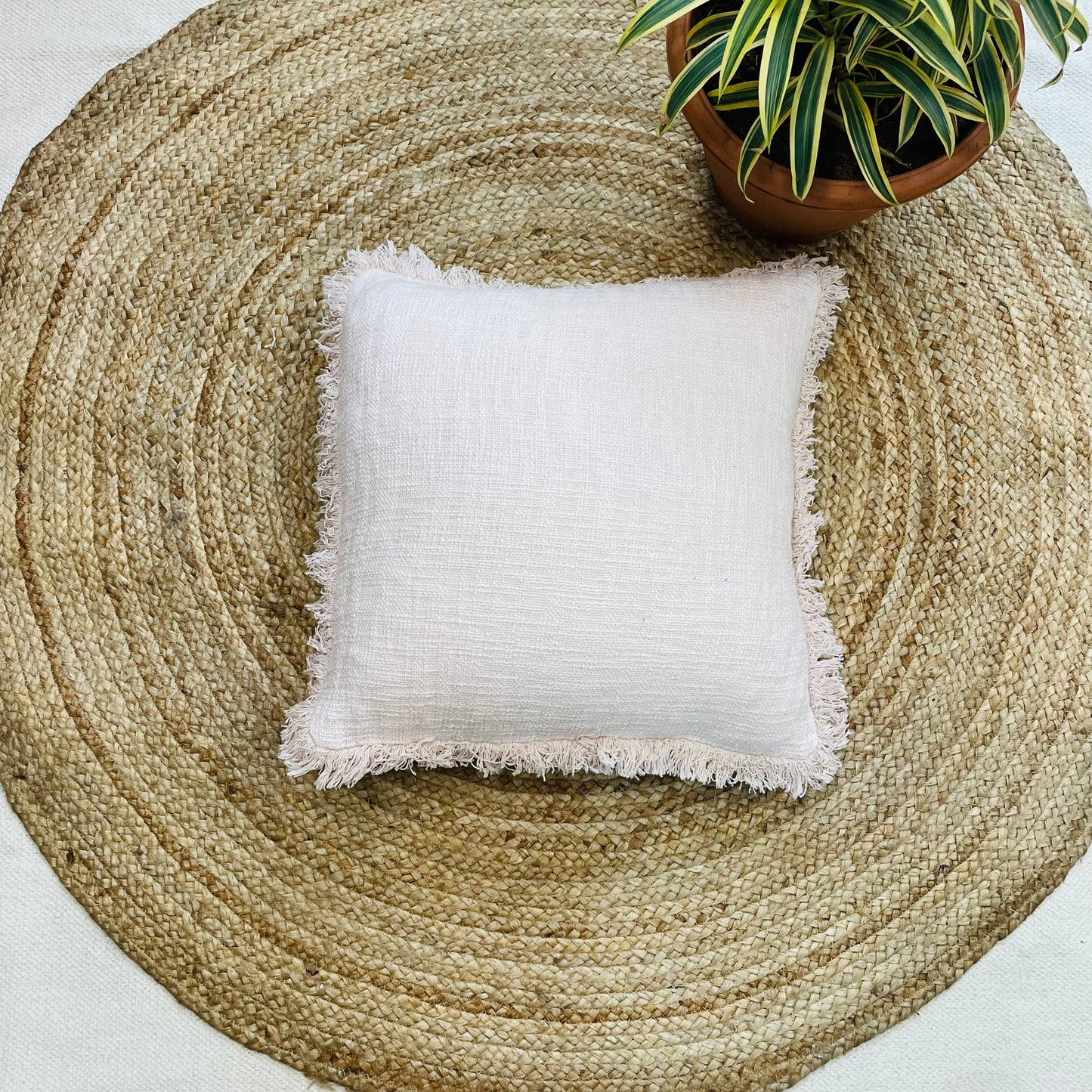 Plain Beige Handcrafted Cushion Cover