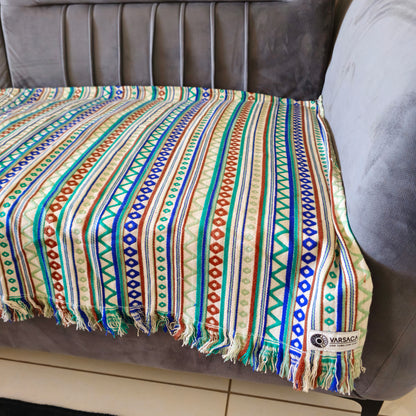 Striped Blue and Green Sofa Cover | Colourful & Stylish Design