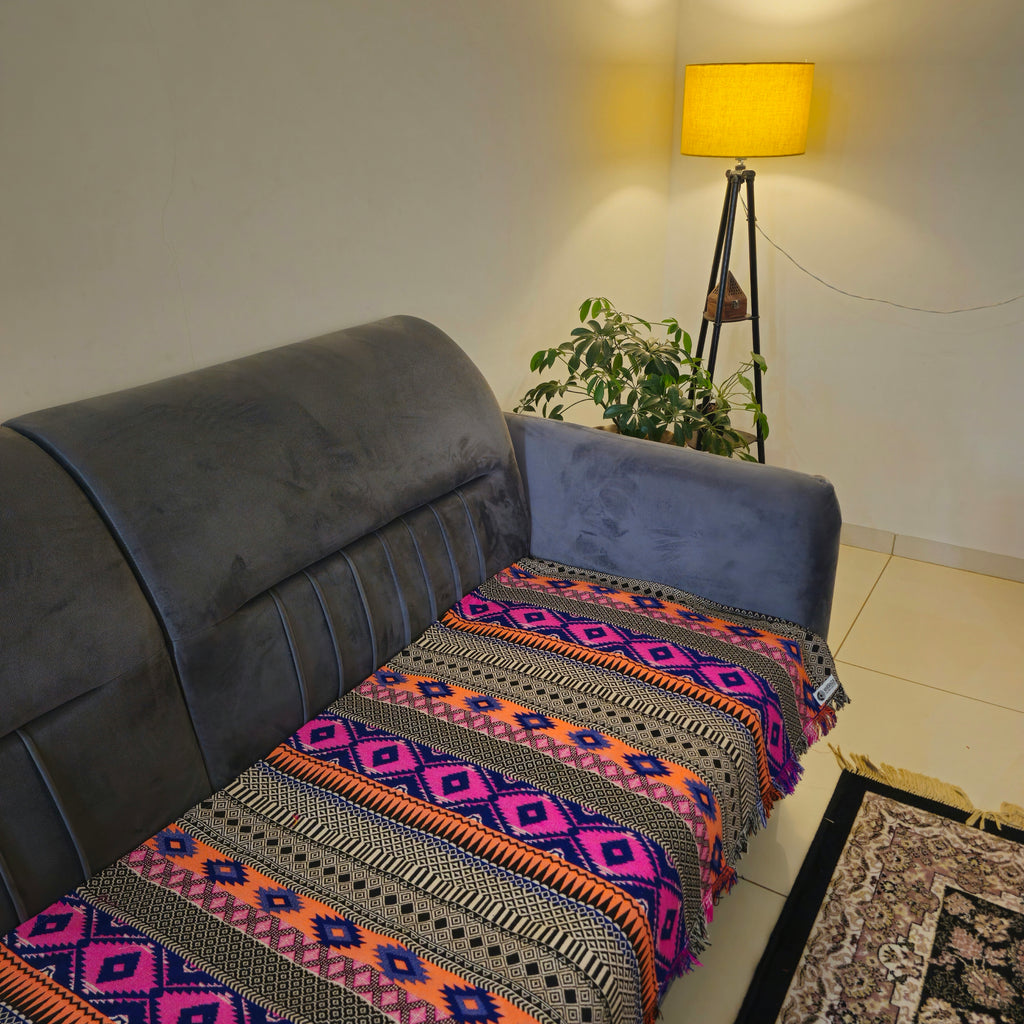 Striped Orange & Pink Sofa Cover | Colourful & Bold Design