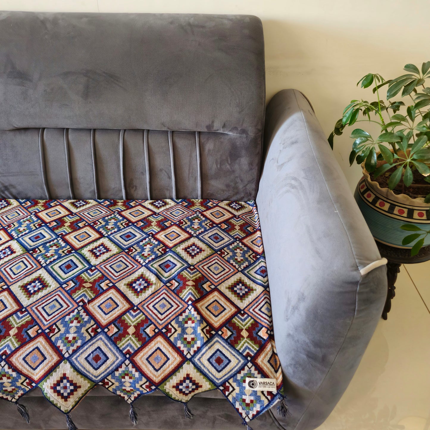 Diamond Patterned Multicolor Handloom Cotton Sofa Cover