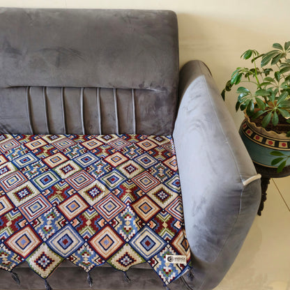 Diamond Patterned Multicolor Handloom Cotton Sofa Cover