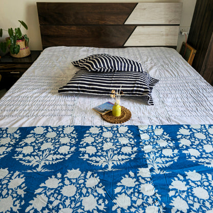 White Thread Work Kantha Bedsheet with 2 Pillow Covers – Pure Cotton