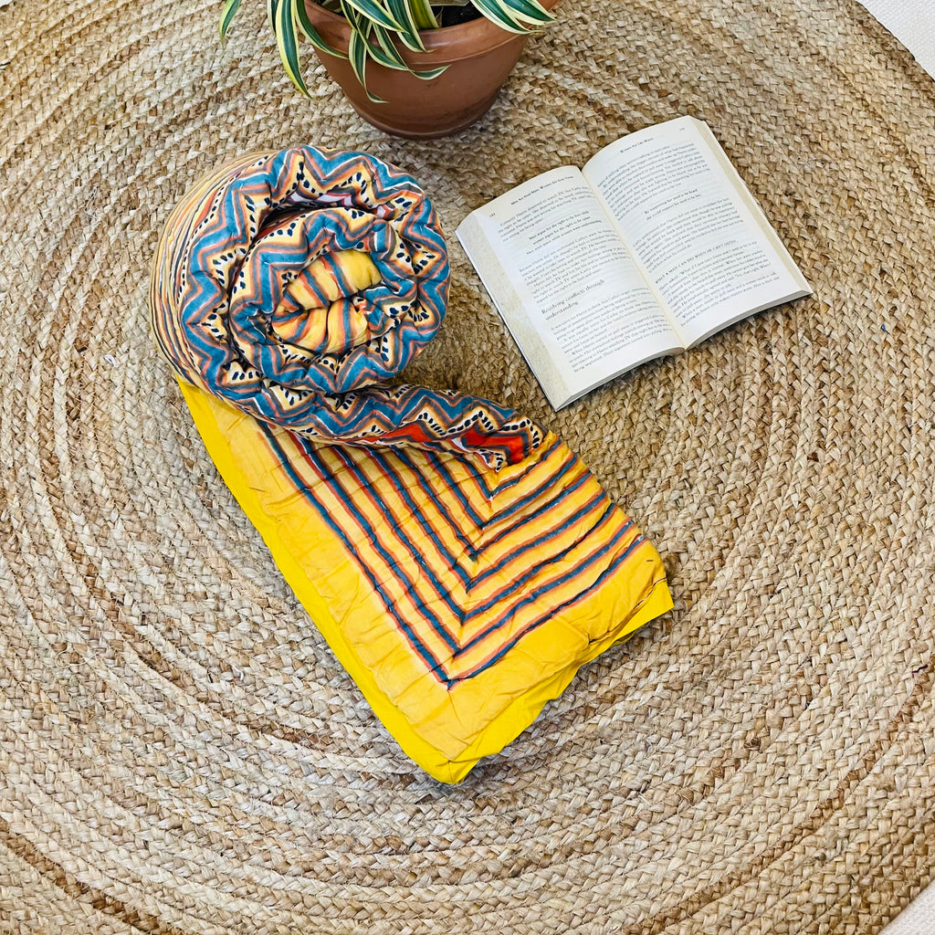 Yellow Geometric Pattern Super Soft Baby Quilt With Plain Border