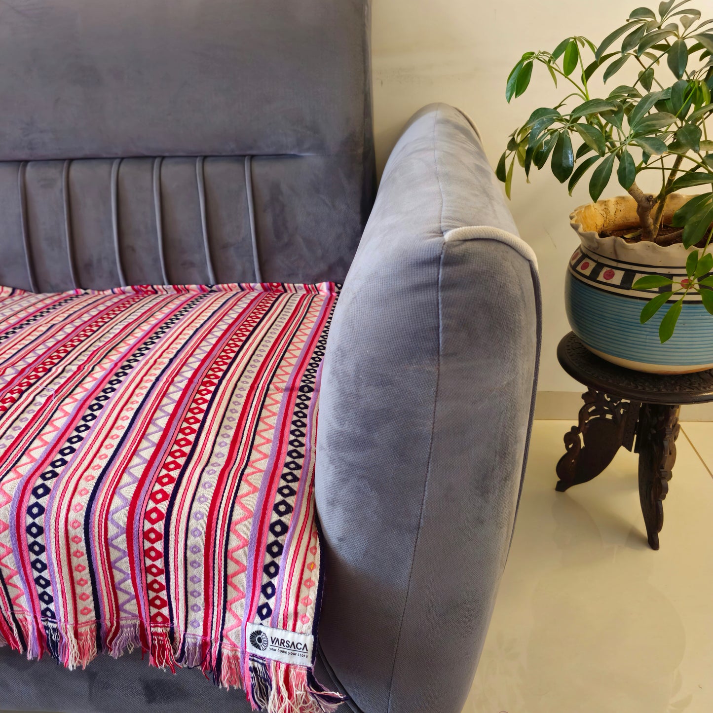 Striped Lavender & Pink Sofa Cover | Colourful & Stylish Design