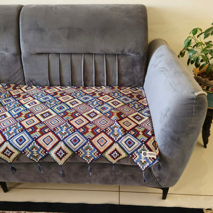 Diamond Patterned Multicolor Handloom Cotton Sofa Cover