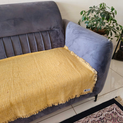 Handwoven Solid Mustard Yellow Slub Cotton Sofa Cover – Soft and Durable