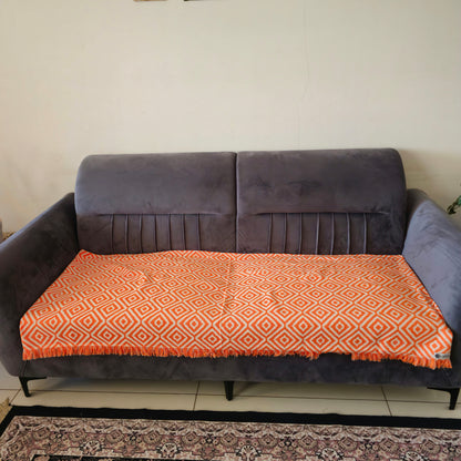 Handwoven Diamond Patterned Orange Jacquard Sofa Cover – Elegant and Durable