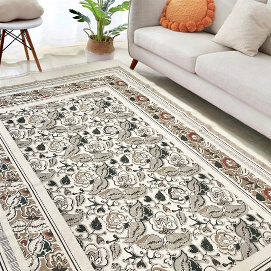 Grey Floral Abstract Cotton Rug | Handwoven Dhurrie | Carpet