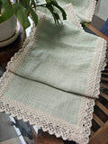 sage green cotton table runner with lace