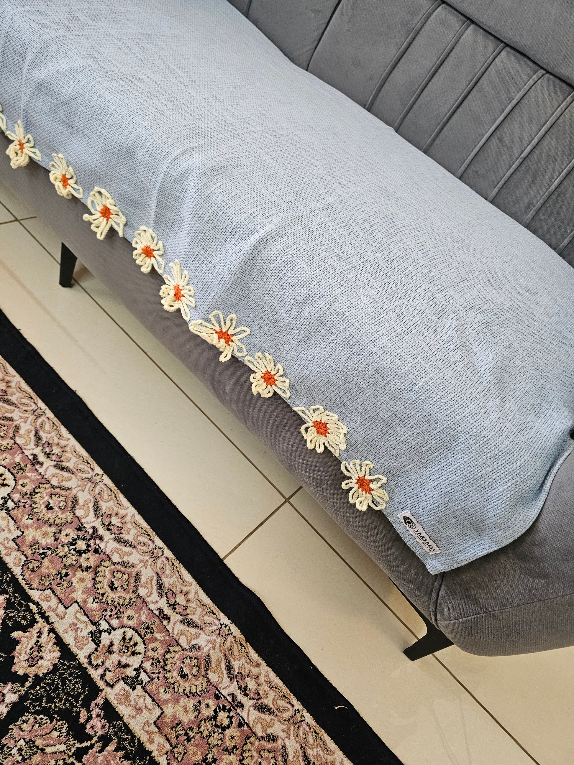 sky blue floral furniture cover