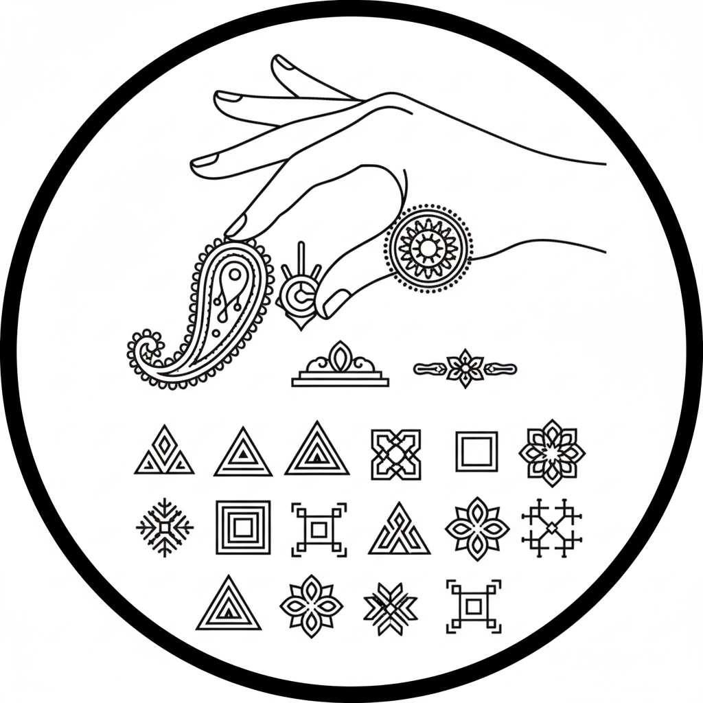 The Curated Eye: "Handpicked art forms, not mass inventory." create a vector black and hite icon for this idea without text focus on indian art forms