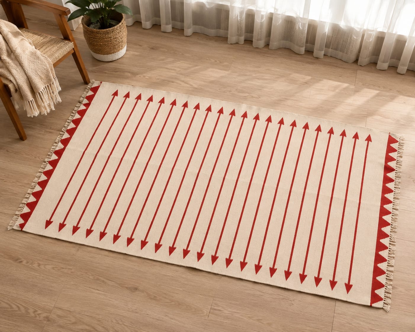 varsaca arrowhead linear red cream cotton rug